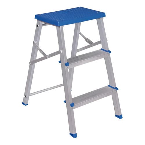 Escada Banqueta Dobrável de Alumínio 3 Degraus Mor Azul Antiderrapante Resistente