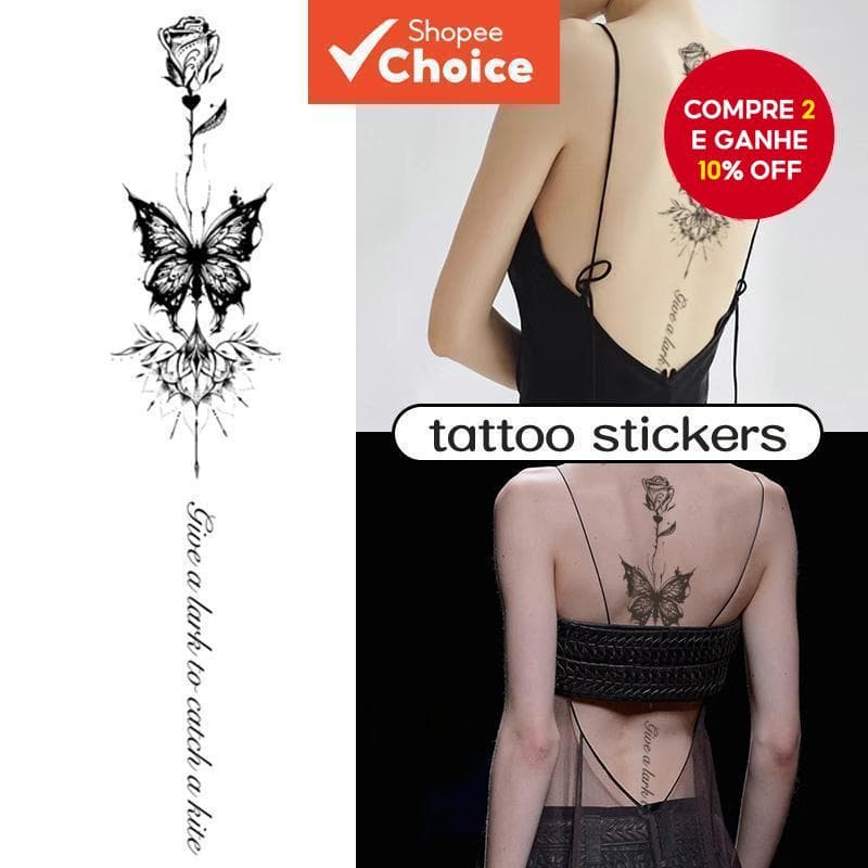 Tatuagem Temporária Autocolante Butterfly Flying Herbal Costas Senhoras Long-Lasting Waterproof