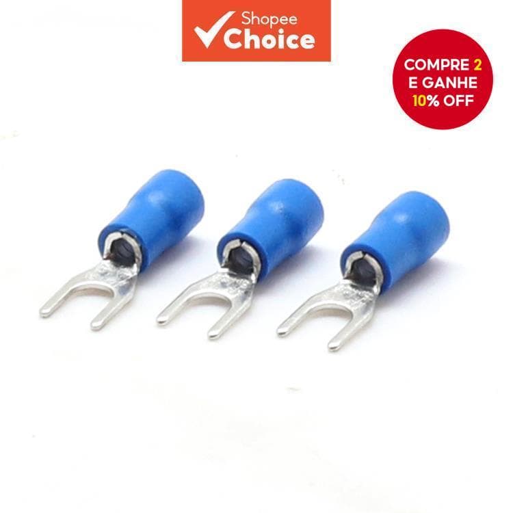 100PCS2-4 1,5-2,5mm 2 AWG 16-14 terminal De Garfo Tipo Pá De Crimpagem Automática De PVC Isolado Em Latão Azul