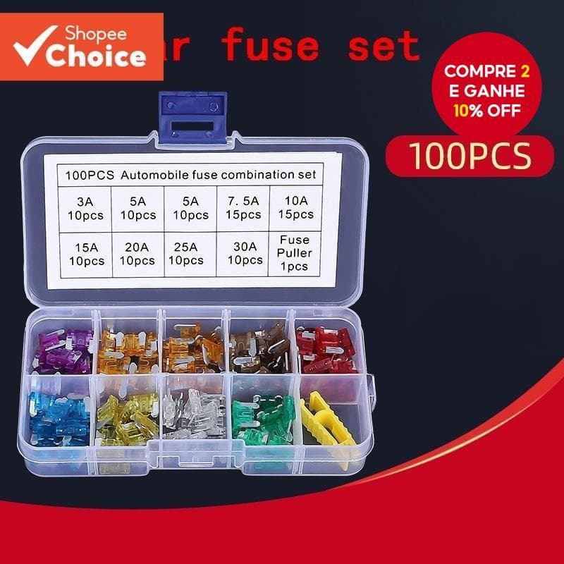 Conjunto De 100 micro Lâminas Fusíveis Com Clipe Para Carros , Caminhões , 3A 5A 7.5A 10A 15A 20A 25A 30A AMP .