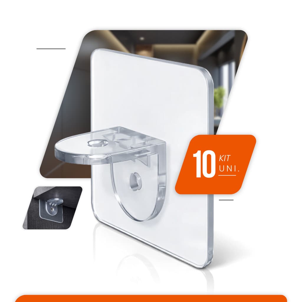 Kit 4/10/20 peças Suporte Reforçado Adesivo Prateleira Transparente Mão Francesa Cantoneira