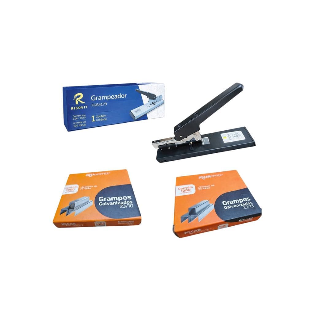 Grampeador Profissional 100 Folhas + Grampos 23/10 e 23/13