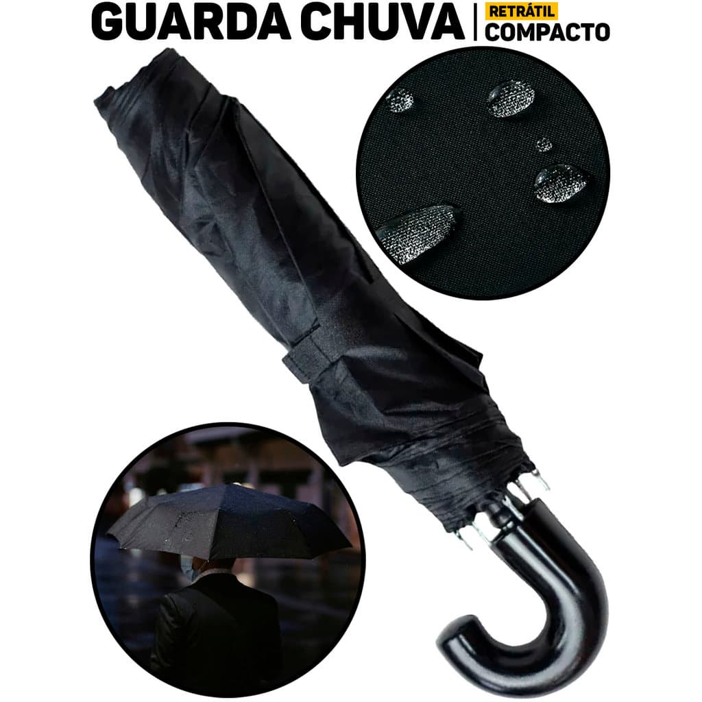 Guarda Chuva Pequeno Cabo Curto Preto Elite Imports P/ Sol Carro Bolsa Uso Diário