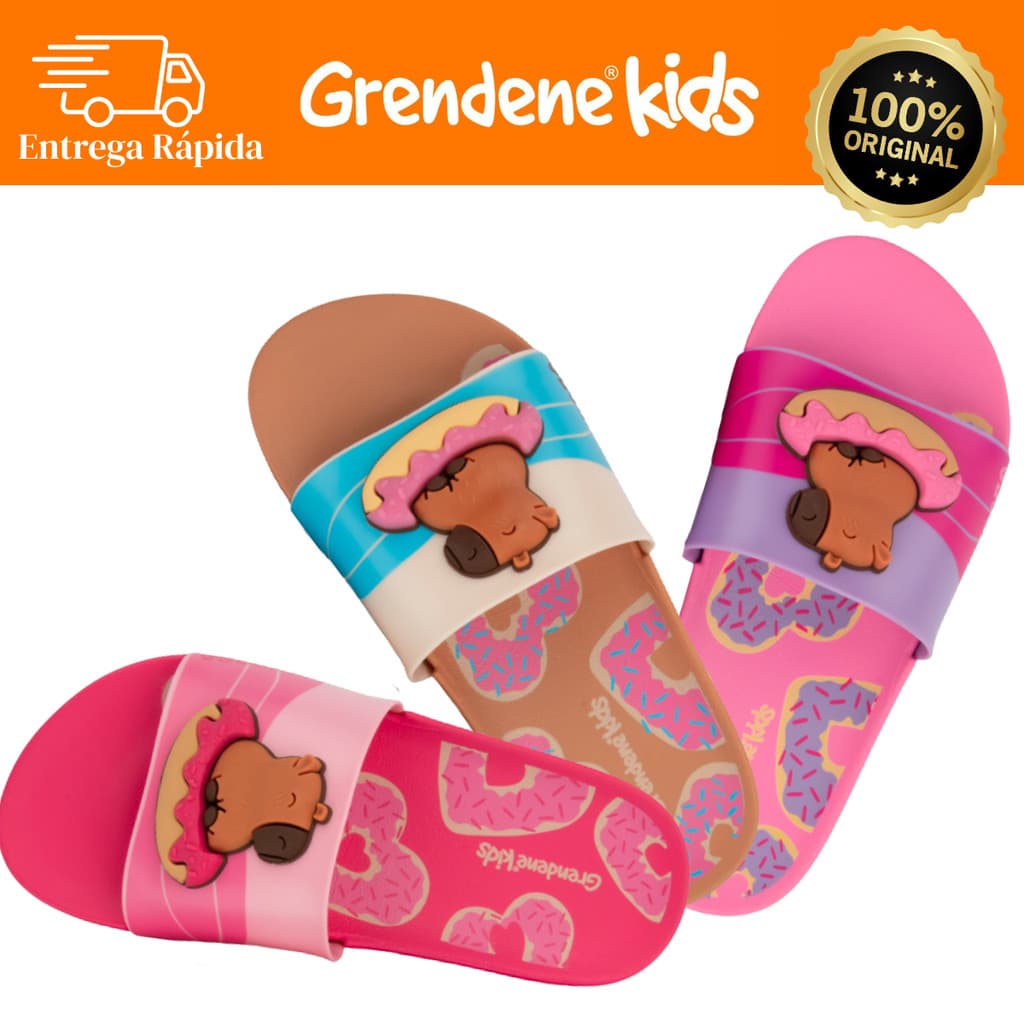 Chinelo Slide Infantil Capi Mania Grendene Kids Capivara Original 23454 Leve Calce Fácil