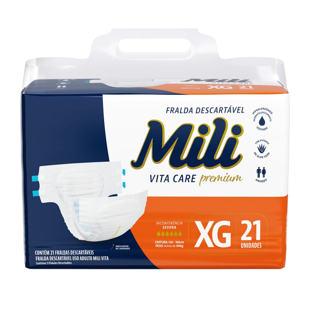 Fralda Geriátrica Mili Vita Care Premium Tamanho XG 21 Unidades Descartáveis