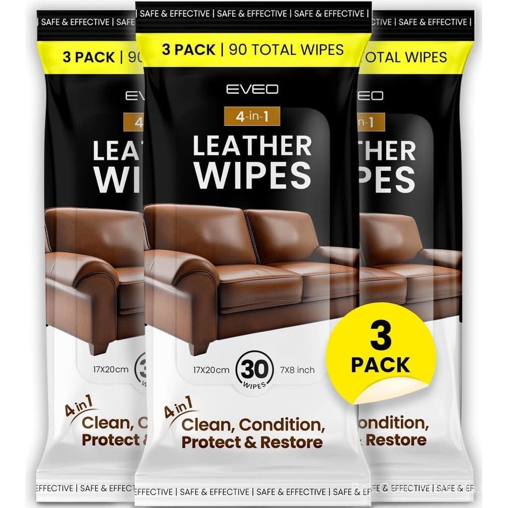 Toalhetes Limpadores de Couro EVEO 4 em 1 para Móveis - Limpador e Condicionador de Couro para Sofás, Carros, Sapatos e 