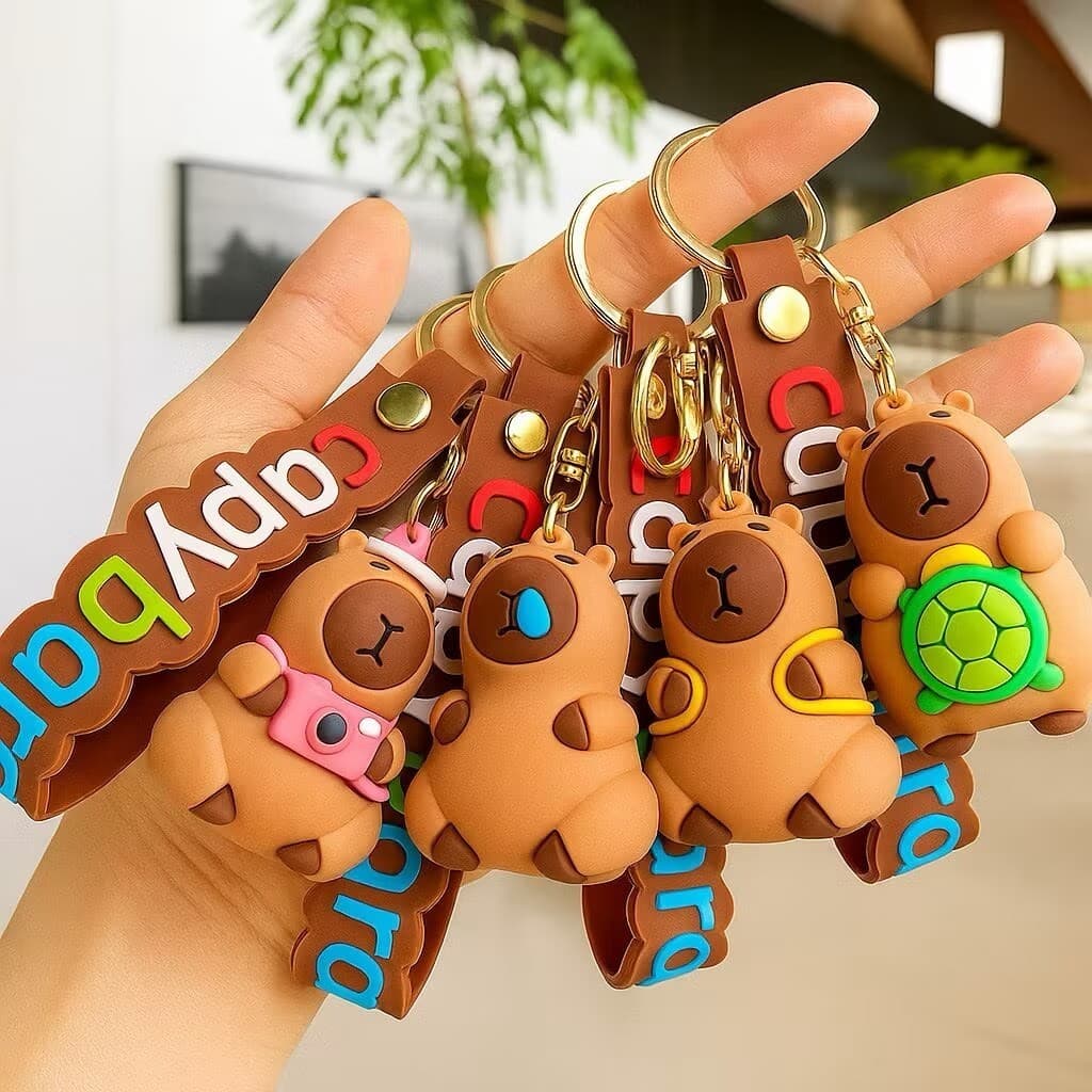 Chaveiros Capivara Fofos Kit 2/5/10, Emborrachado Durável para Chaves, Bolsas e Presente
