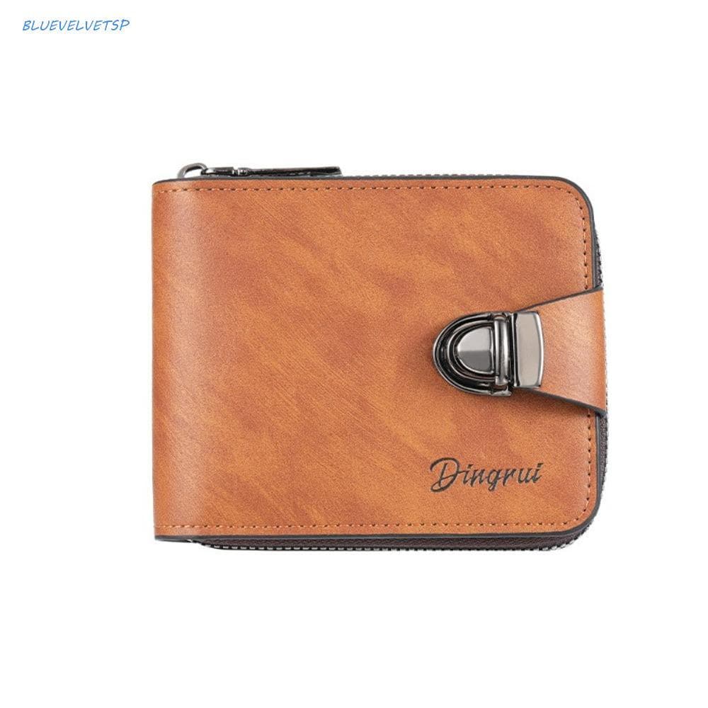 Carteira Masculina BLUEVELVETSP , Empresarial Com Fivela De Zíper , Bolsa Curta De Couro Dobrável De Cor Sólida