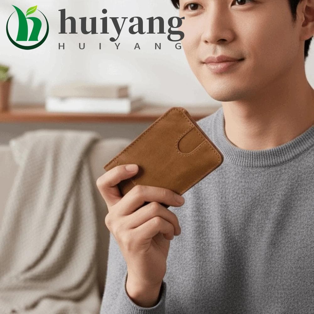 Carteira De Couro Fino HUIYANG , Bolsa De Dinheiro Retrô Anti-Perda De Grande Capacidade Moedas Masculina De Vários Cart
