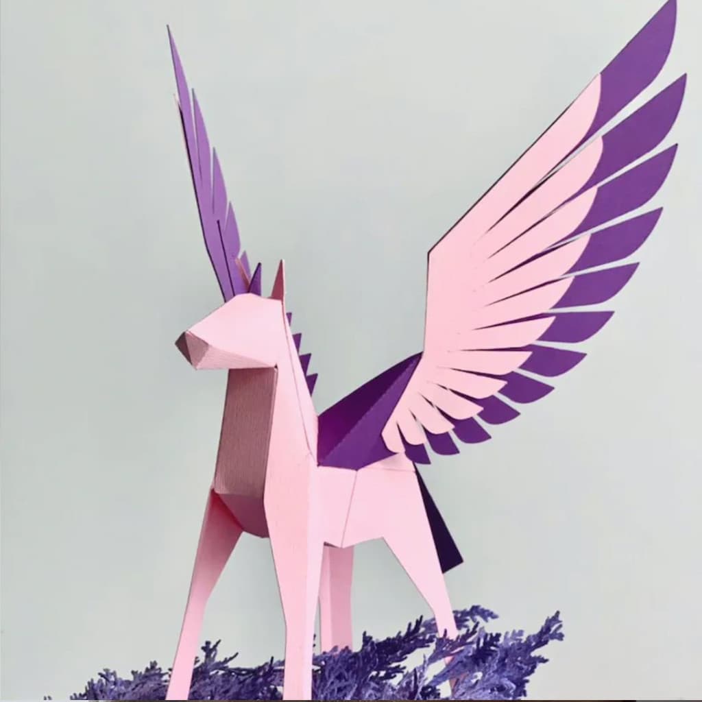 MOMO molde de papel tridimensional mítico cavalo voador Animal molde de papel ornamentos arte decoração geometria tridim