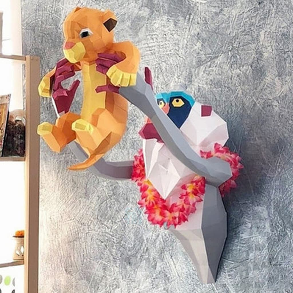 Molde de papel tridimensional MOMO 80 cm de altura O Rei Leão Clássico Suporte de levantamento de macaco antigo Simba Na