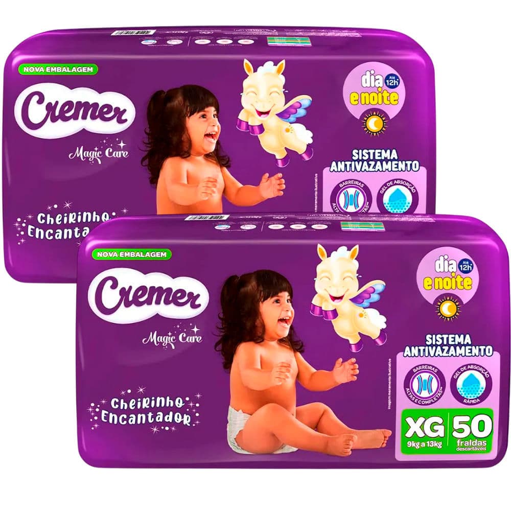 Kit 2 Fraldas Descartáveis Cremer Magic Care Hiper XG 50 Tiras