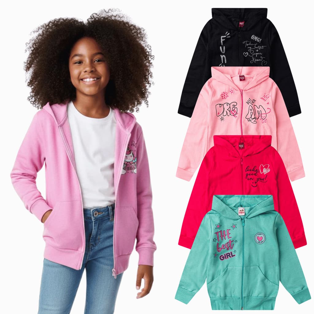 Kit 2 Jaquetas Premium Infantil e Juvenil Feminina com Capuz, Zíper e Bolsos  Moletom Premium Quentinho | Casaco Menina