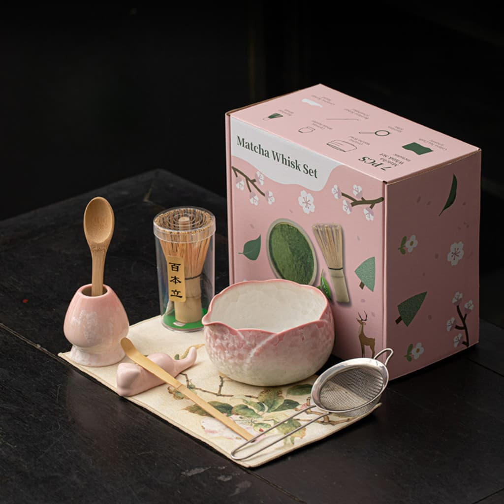 Conjunto Matcha De Cerâmica De Flor De Gelo De Cristal-Tigela De Batedor Com Bico E Ferramenta De Agitação