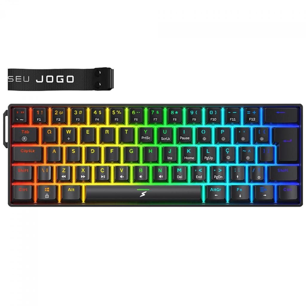 Teclado Mecânico Gamer SuperFrame Player Pro, RGB, 60%, Switch Red, USB, ABNT2, Com Alça, Preto