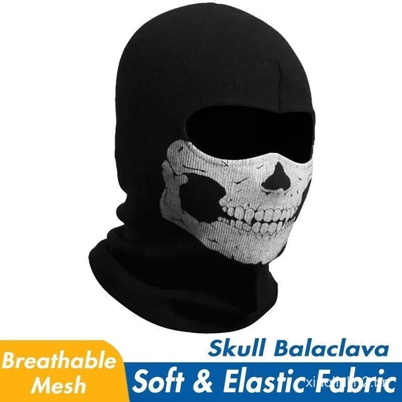 Máscara Balaclava Completa Bison com Estampa de Caveira Fantasma Preta Adequada para Festa de Halloween, Motocicleta, Pa