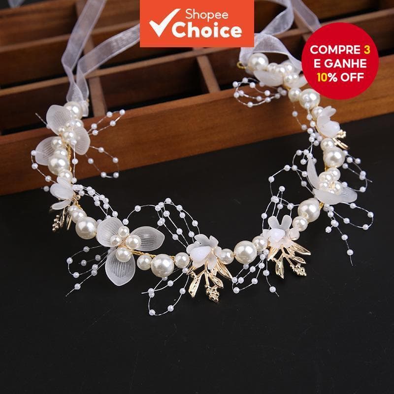 Super Fada Folha Dourada Bandana Flor Guirlanda Pérola Senhora Nova Coroa Doce Europeu Casamento dressheadpiece