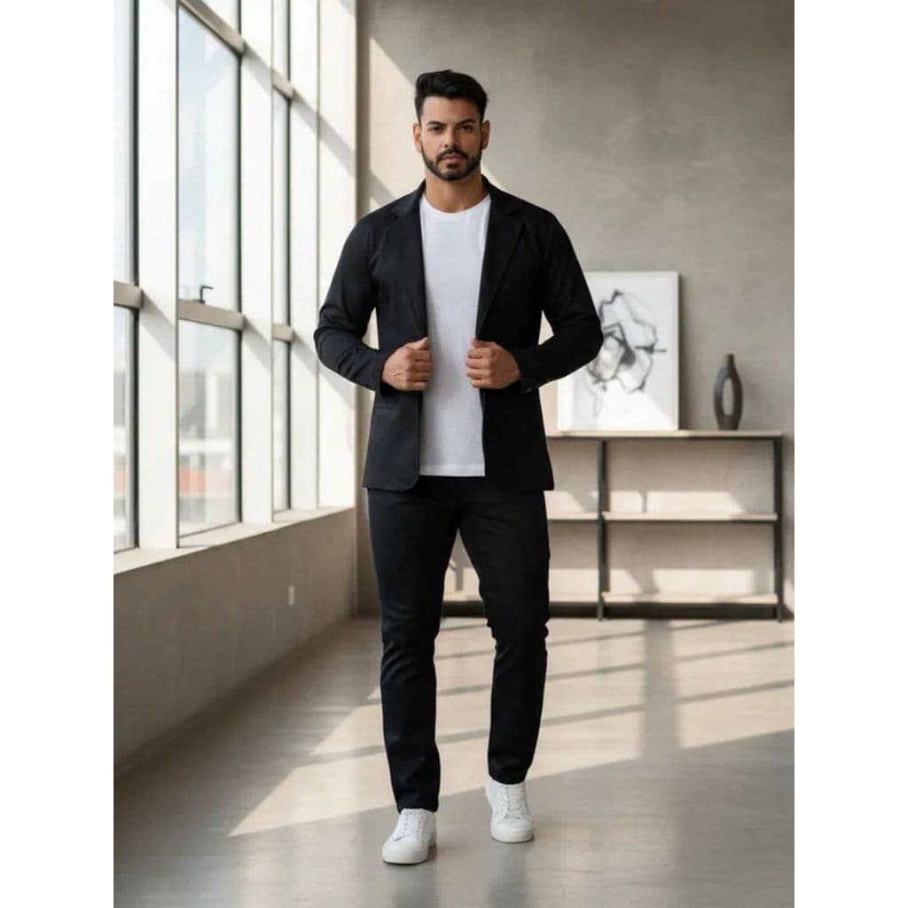 Blazer Casaco Paletó de Terno Espacial Masculino Social Elegante Casual Slim Fit de Gola Entalhada