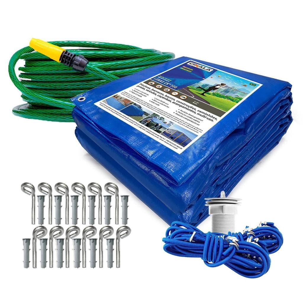 Capa De Piscina Azul 6,5X3,5 Metros Com Kit + Mangueira 10M Promocional Para Uso Externo