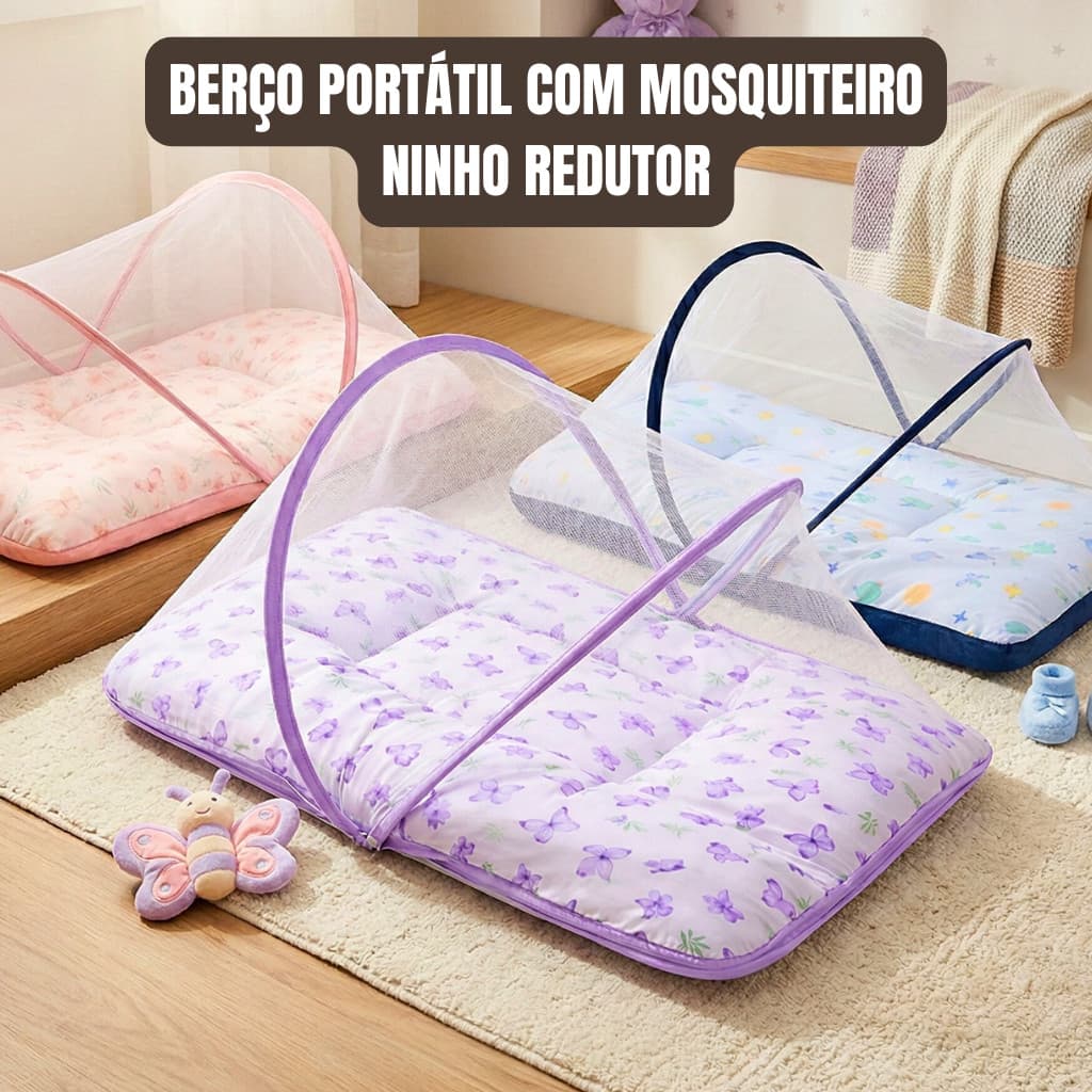 Berço Portátil com Mosquiteiro Ninho Redutor 80x50 Antialérgico Micropercal 160 Fios