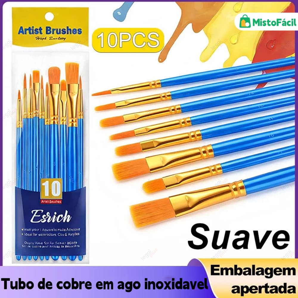 Kit Pincéis Profissionais para Artesanato - Cerdas Macias Nylon