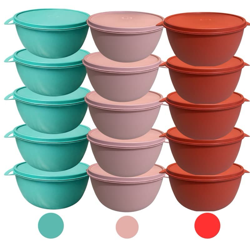 Kit 5 Bowls com Tampa Tigela Plástica Cozinha Pote para Alimentos Verde Rosa Vermelho