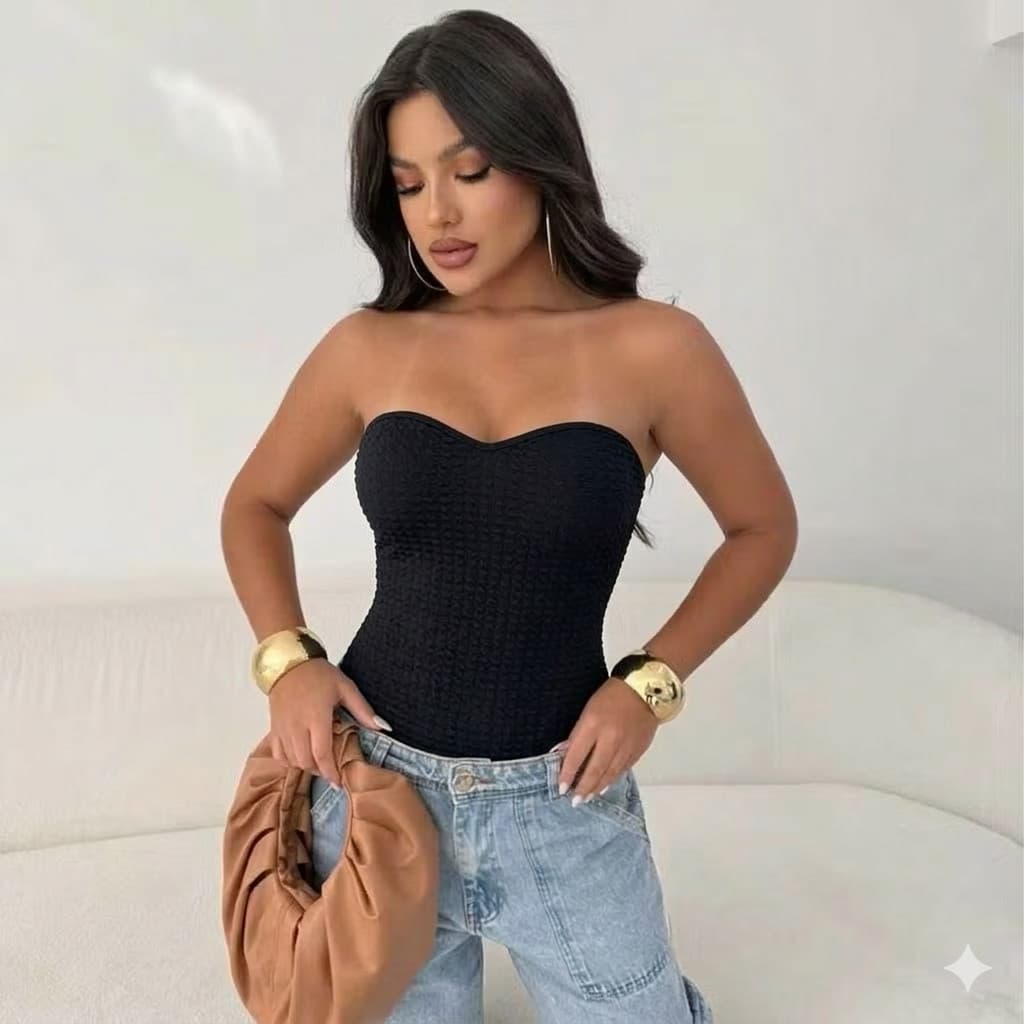 Body Feminino Bubble Tomara que Caia – Cavado Reto com Bojo Moda Verão