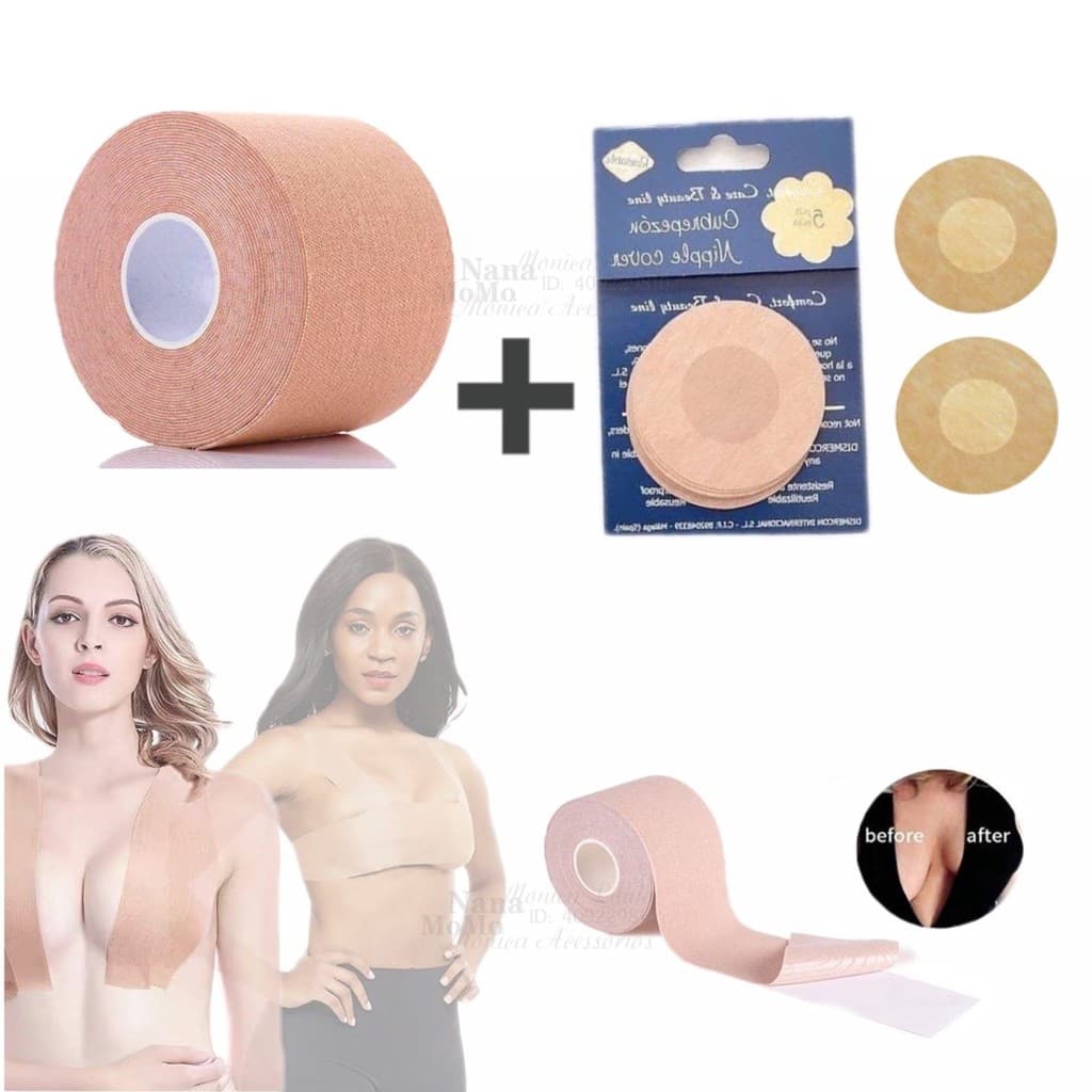 kit 1 Adesivos Levanta Seios Sutia Fita Boob Up Invvel Fit 3D fita tape + 10 Protetor