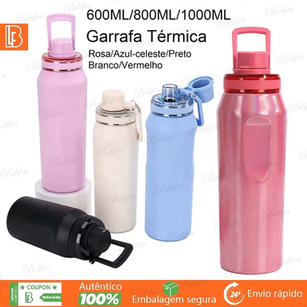 Belifou Garrafa Térmica 600ML/800ML/1000ML Portátil De Com Isolamento Duplo Adequada Para Academia