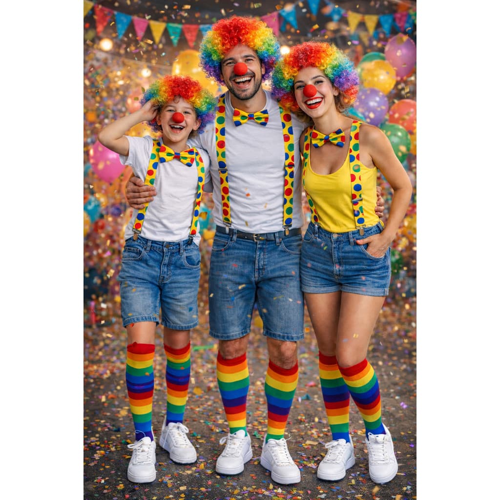 Fantasia De  Carnaval  Palhaço Colorida Com Acessórios Adulto Masculino Femino  Infantil