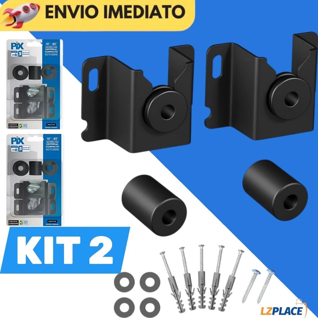 KIT Para Suporte TV Universal Fixo LED LCD Plasma 10 a 85'' Parede - Monitor - Painel