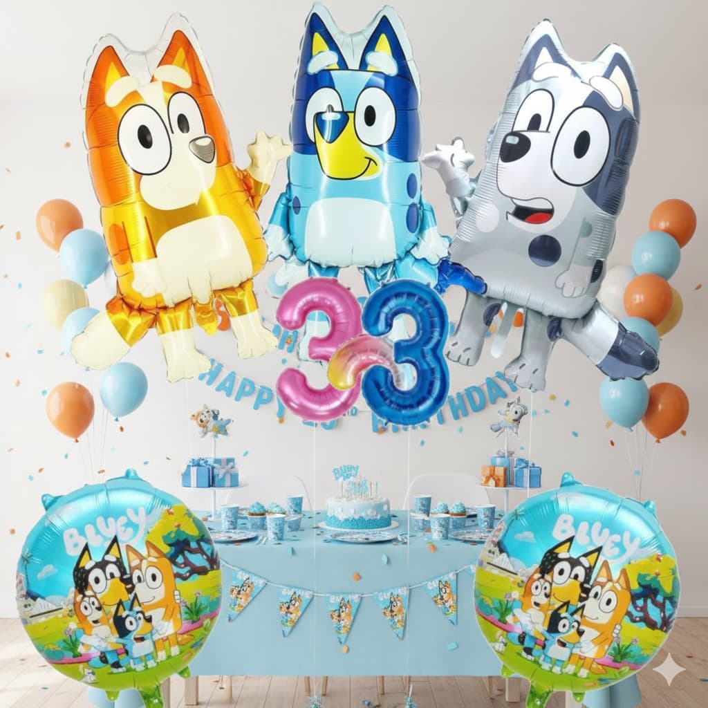 Balão BlueyBingo + Número Balões Metalizados Decoração Cachorro Cachorrinho Azul Cachorrinha Bluei