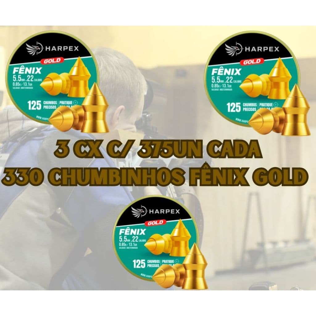 Kit 375 Chumbinhos Harpex Fênix Gold 5.5mm 0,85g – Precisão Tiro Esportivo