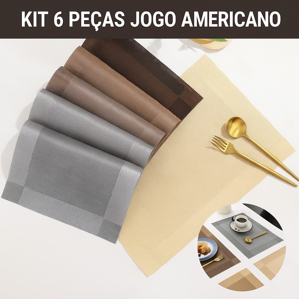 Jogo Americano 6 Lugares Decoração Mesa Posta Cozinha Jantar Lavável Limpa Fácil