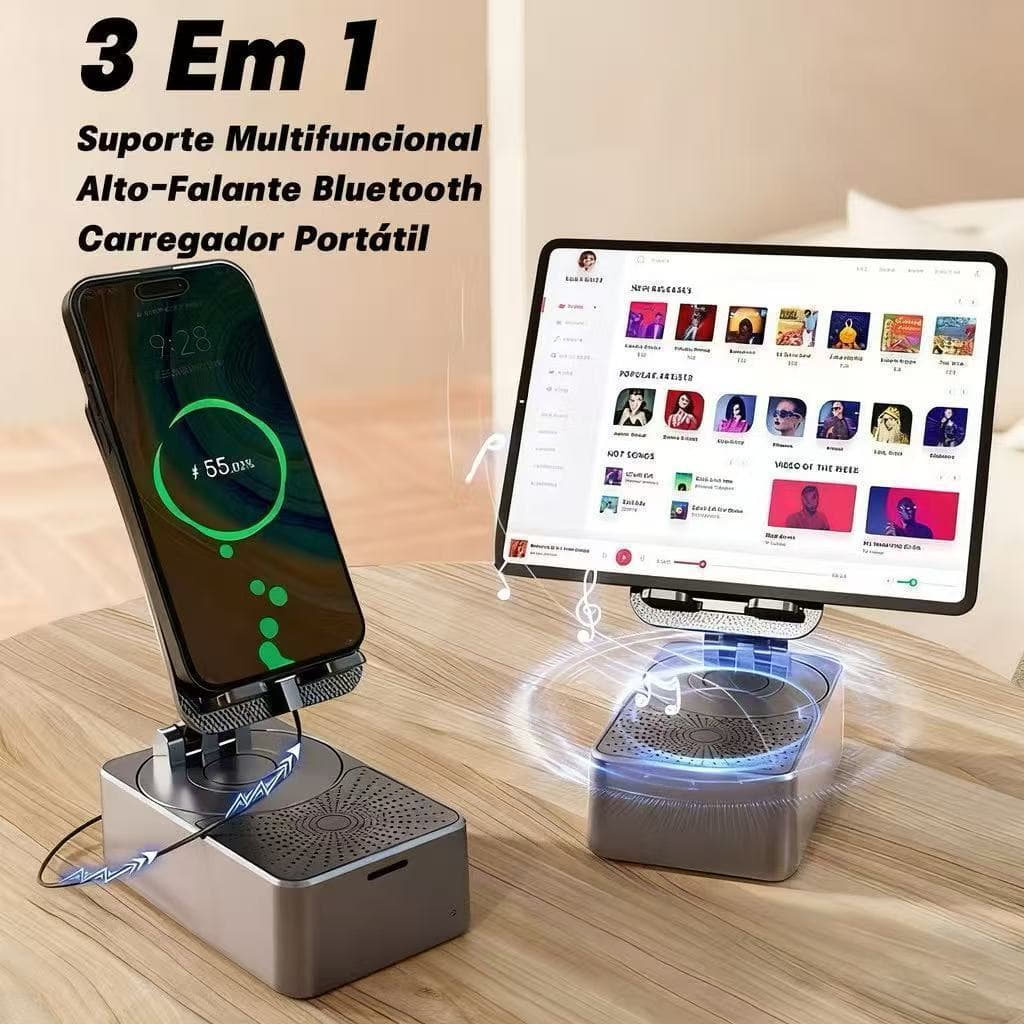 3 Em 1 Suporte Carregador Power Bank E Caixa De Som Bluetooth Para Celular E Tablet Com Som Surround 9D-XL
