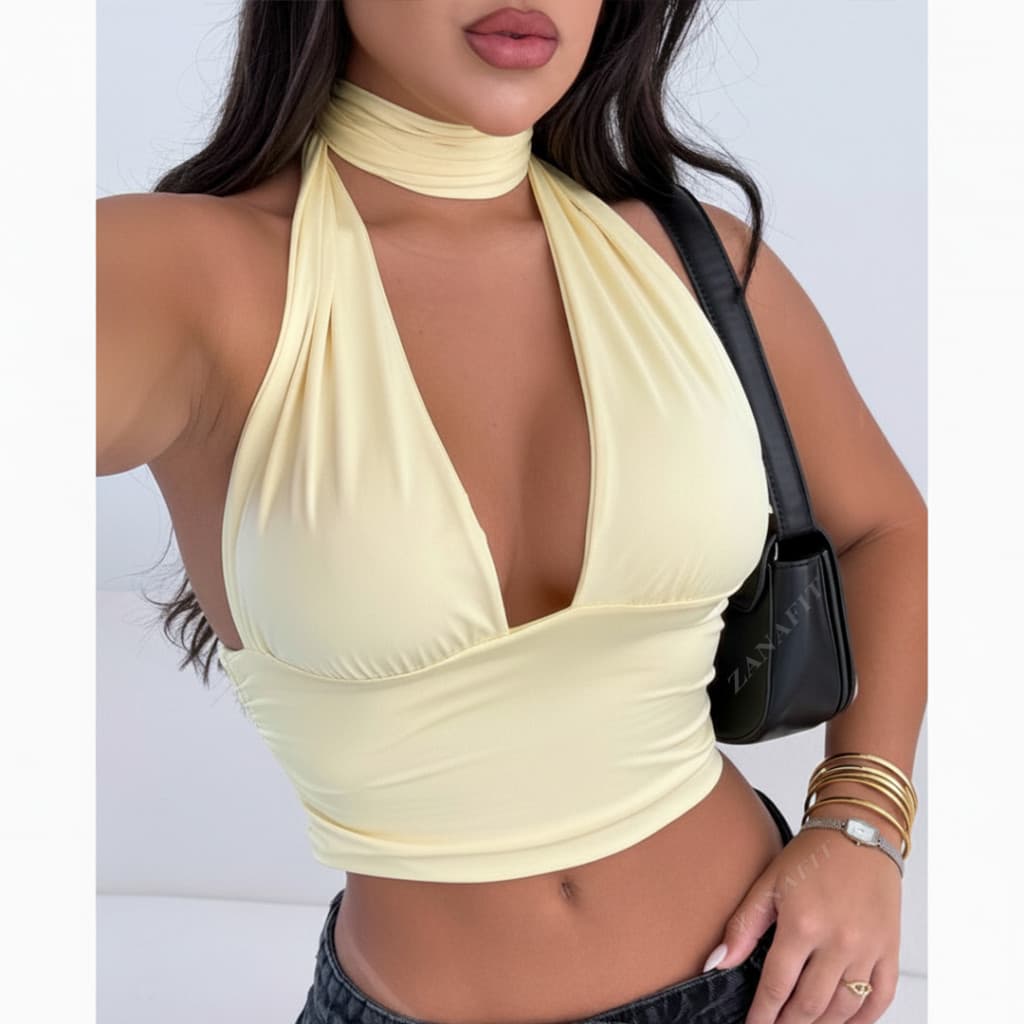 Top Cropped Frente Única Amarração Multi forma Decote Moda Gringa