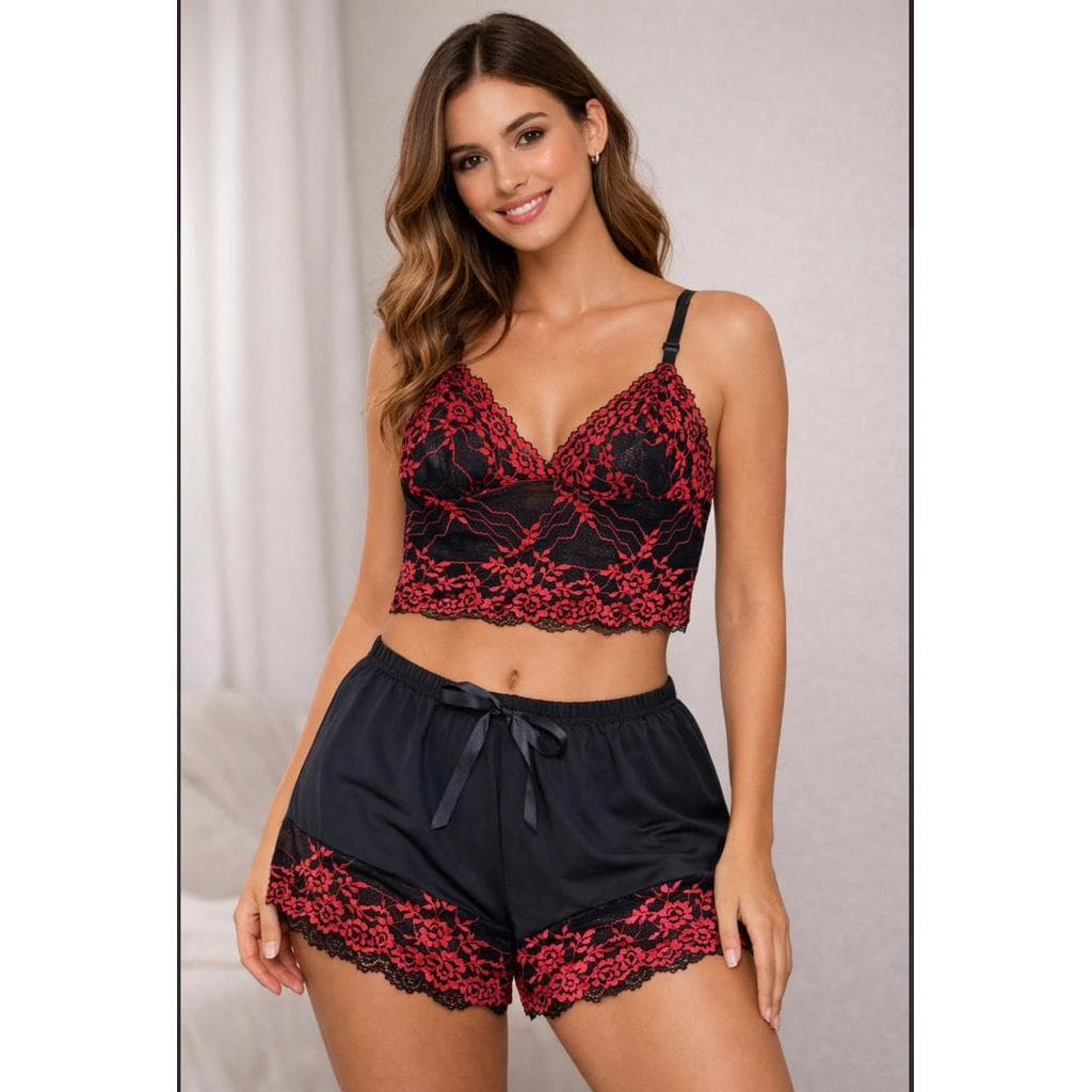 Baby Doll Feminino Bicolor Renda Delicado Sexy Confortável