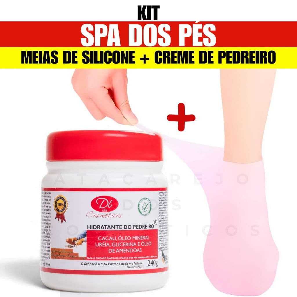 Kit Meia de Silicone + Hidratante Do Pedreiro Creme De Ureia Pés Rachados Secos Ásperos E Ressecados Reparação Profunda