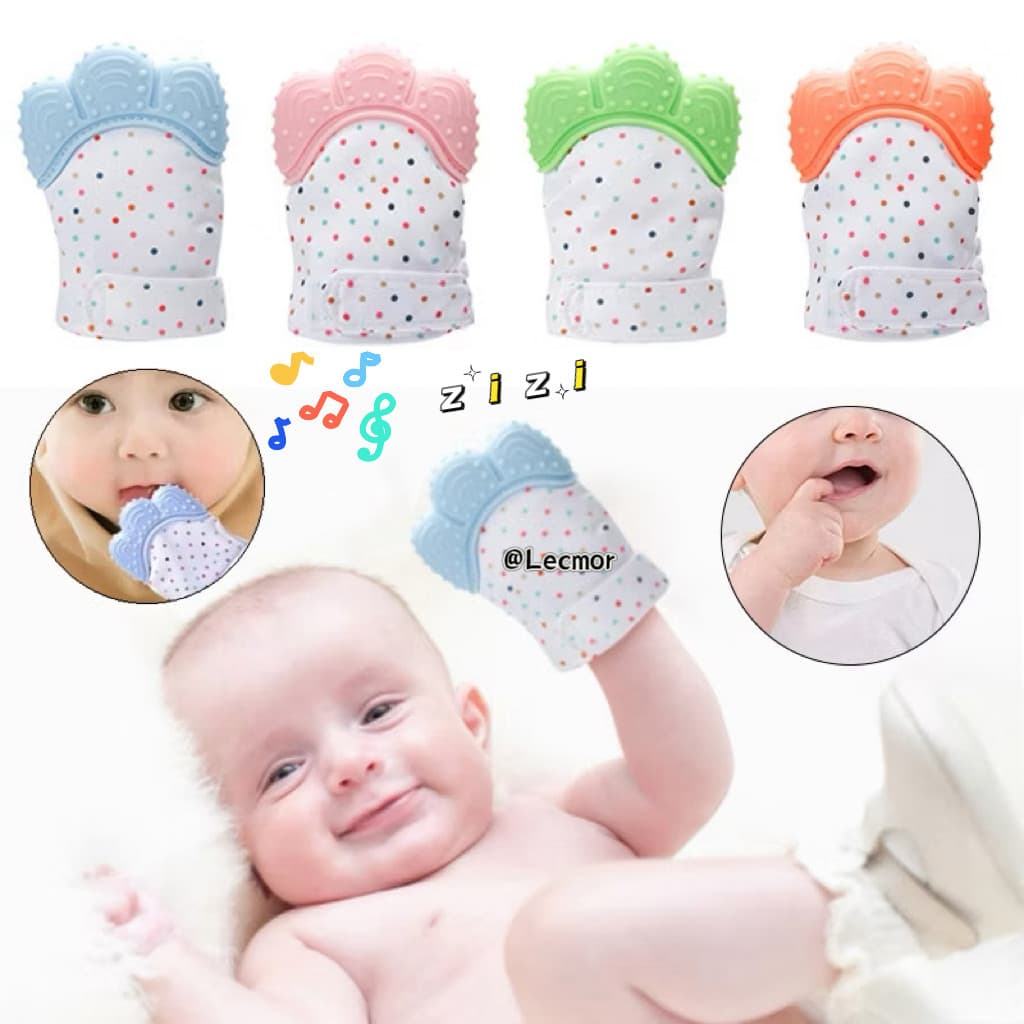 Luva Mordedor Ajustável de Silicone para Bebê com Som "Zizi" Alivia Gengiva e Distrai
