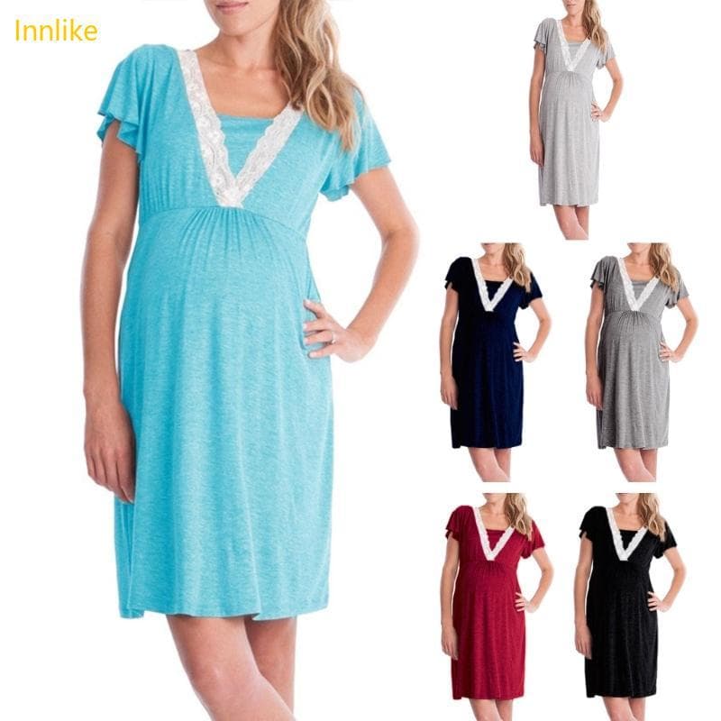 Innlike Maternidade Vestido Enfermagem Amamentação Pijamas Solto Ajuste Para Pós-Parto