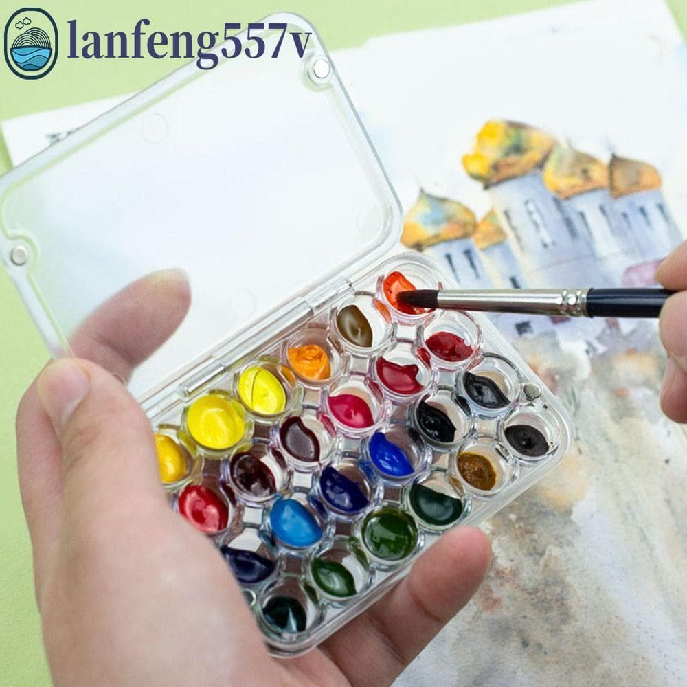 LANFENG Mini Paleta De Aquarela , Bandeja De Tinta Acrílica Vazia , Caixa De Pintura Transparente Selada De 24 Grades