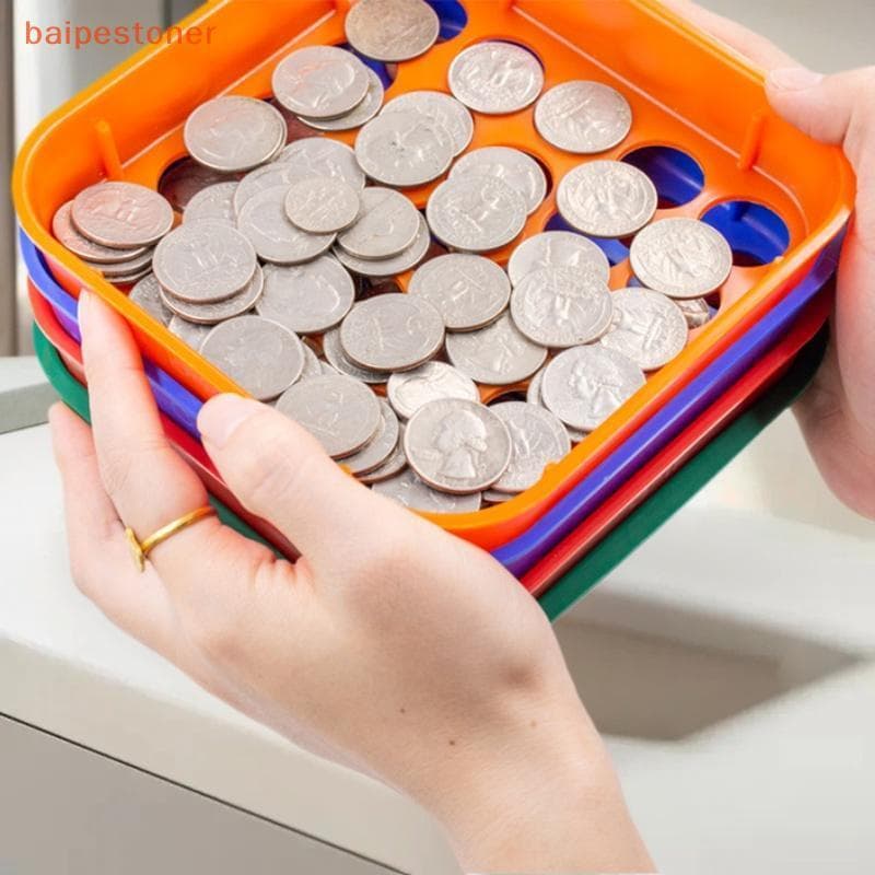[baipestoner] 1 Conjunto De 4 Bandejas De Classificação De Moedas Codificadas Por Cores , Coloridas Classificadoras E Co