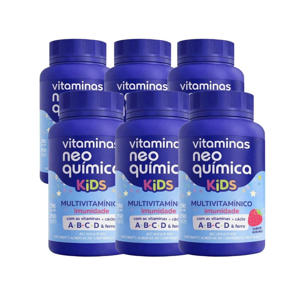 Kit 06 Vitamina Kids Neo Química Morango 60 Comprimidos