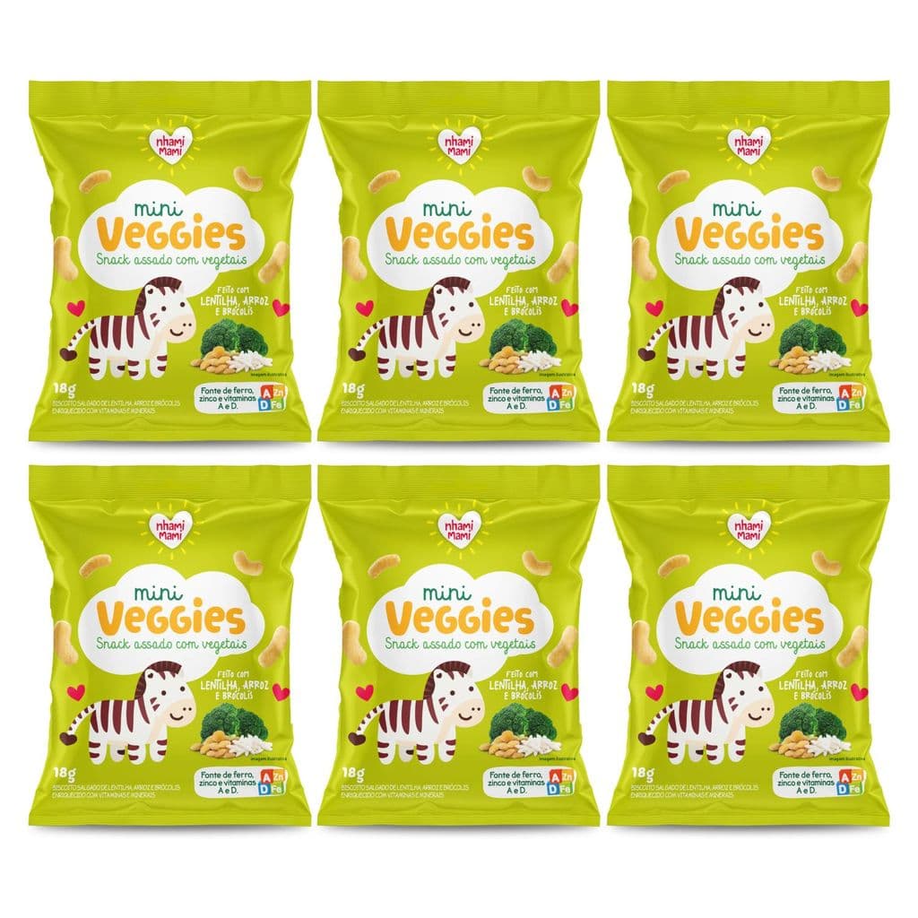 Kit Snack Infantil Sem Glúten Lentilha Arroz e Brócolis Mini Veggies Nhami Mami - 6 Unidades 18g