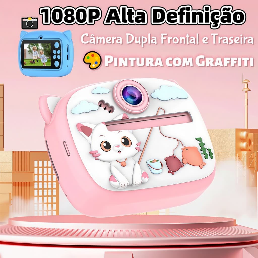 Câmera Digital Térmica para Crianças 32GB | Impressão Instantânea Colorida 1080P com Jogos e Música