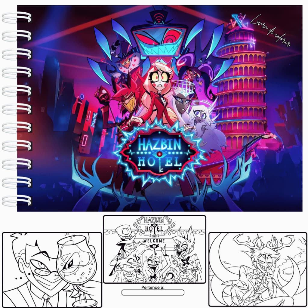 Livro de Colorir Hotel Hazbin Capa Dura A5 50 Folhas 180g + Acetato