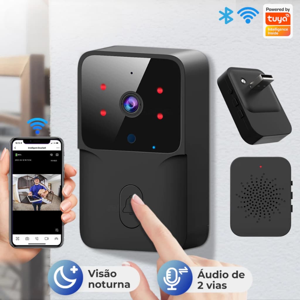 KIT 1/2/3/4 Campainha Wi-fi Inteligente Câmera Hd Visão Noturna App Tuya Alexa Interfone Sem Fio Ao ar Livre