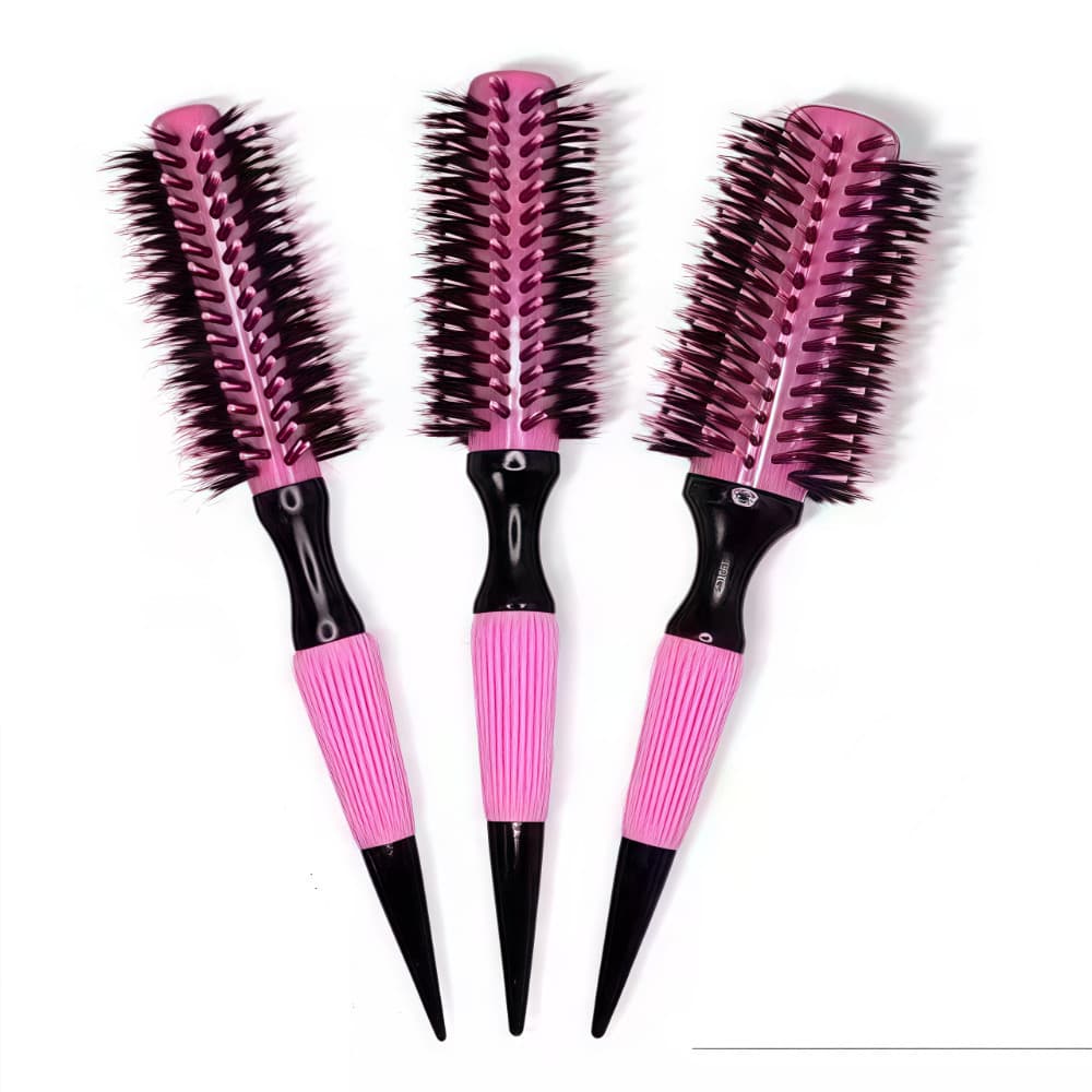 Kit 3 Pçs Escova De Cabelo Térmica Amarela/Rosa Cerdas De Javali Mista Madeira
