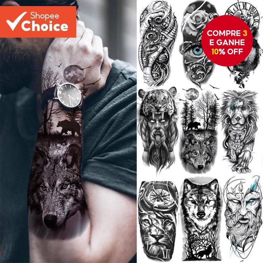Adesivos De Tatuagem Temporários À Prova D'água Com Designs De Animais Leão Tigre Lobo Para Homens E Mulheres