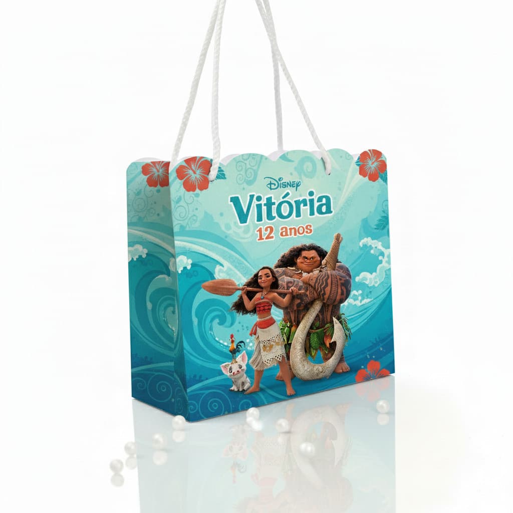 Kit 40 Sacolinha Personalizadas De Festa Infantil Princesa Moana Nome Idade